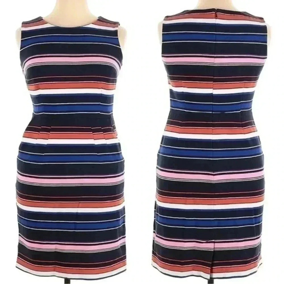 Lands End Sleeveless Ponte Sheath Midi Dress Aurora Ribbed Stripe Size 10 Petite - Picture 4 of 11